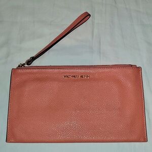 Michael Kors peach leather clutch wristlet